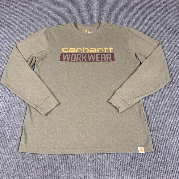 Carhartt T Shirt Mens Small S Green Long Sleeve Crewneck Workwear Original Fit - Picture 1 of 11